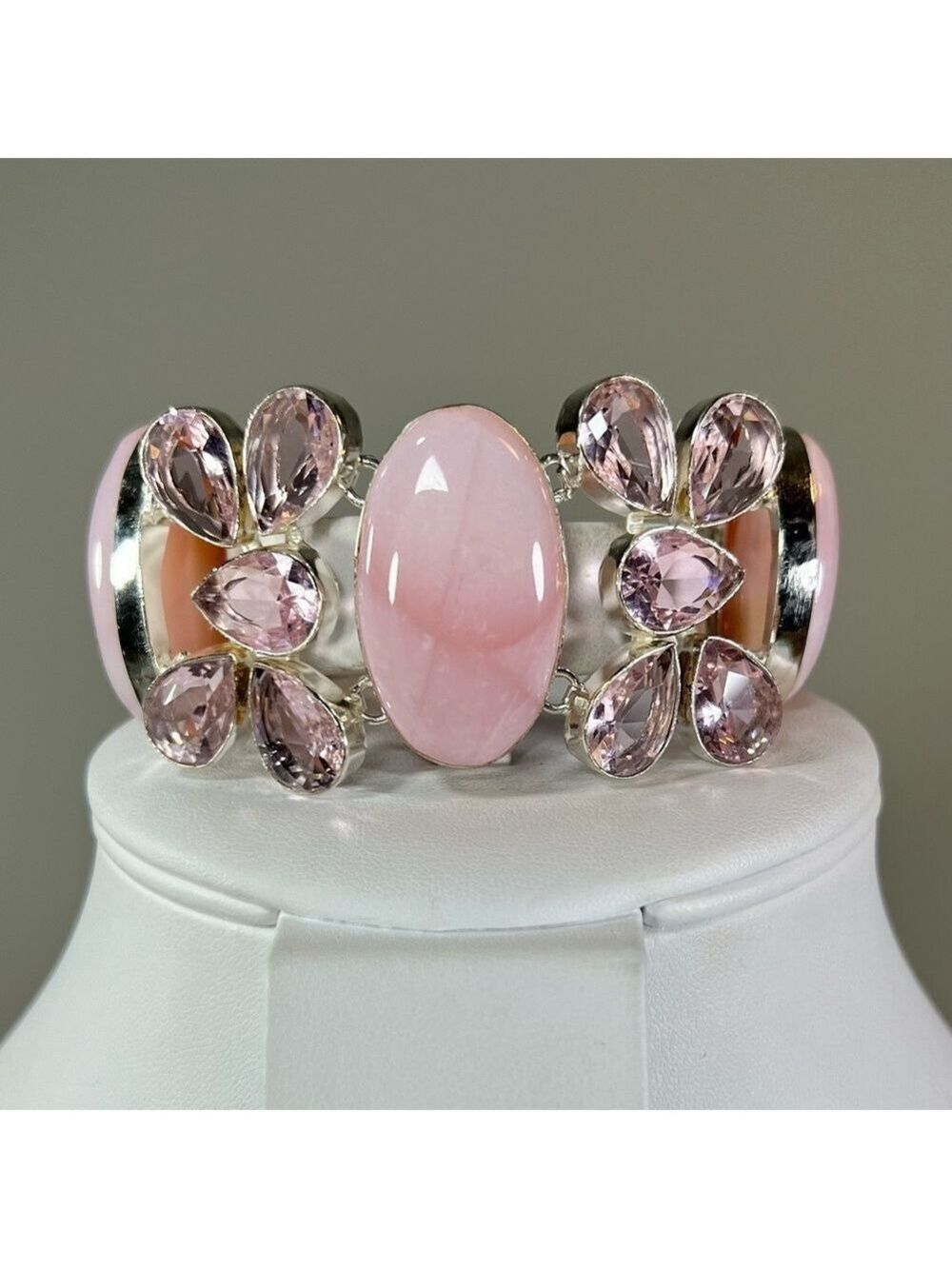 Pretty Pink Rose Chalcedony 925 Large Gemstone Bracelet